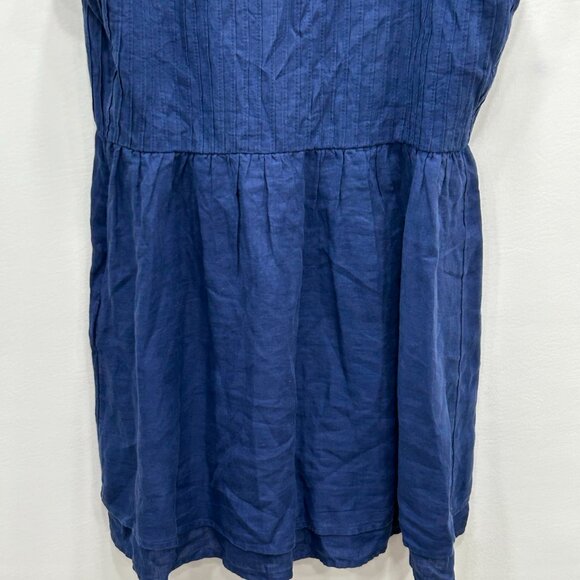 Vineyard Vines Pintuck Deep Bay Blue Linen Ruffle Sleeve V-Neck Mini Dress Large - Picture 7 of 11